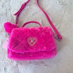 Juicy Couture Fluffy Let’s Get Cozy Crossbody Pink Flash Fuchsia Bag pocket NWT